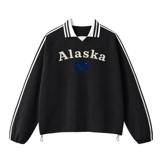 Collection 6 Alaska Contrast Striped Lapel Collar Sweatshirt - Black front