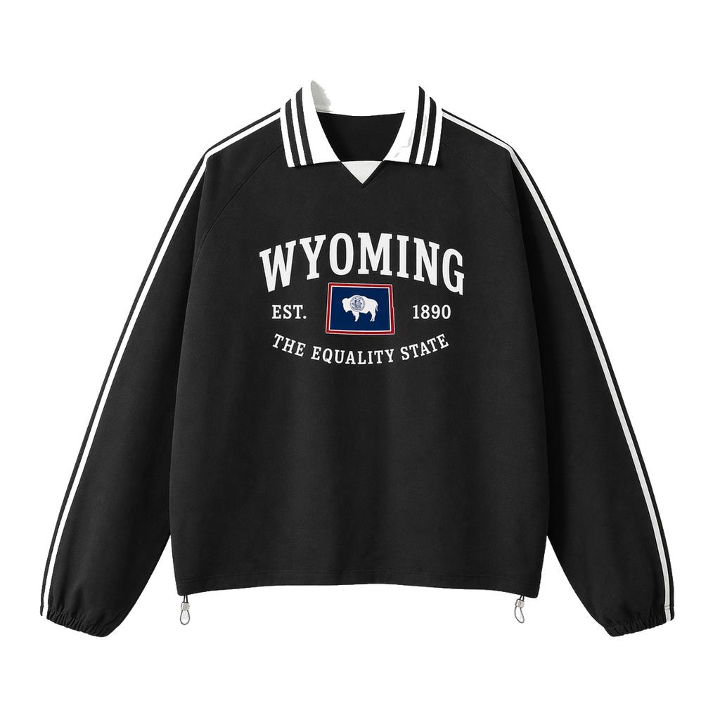 Collection 8 Wyoming Contrast Striped Lapel Collar Sweatshirt - Black front