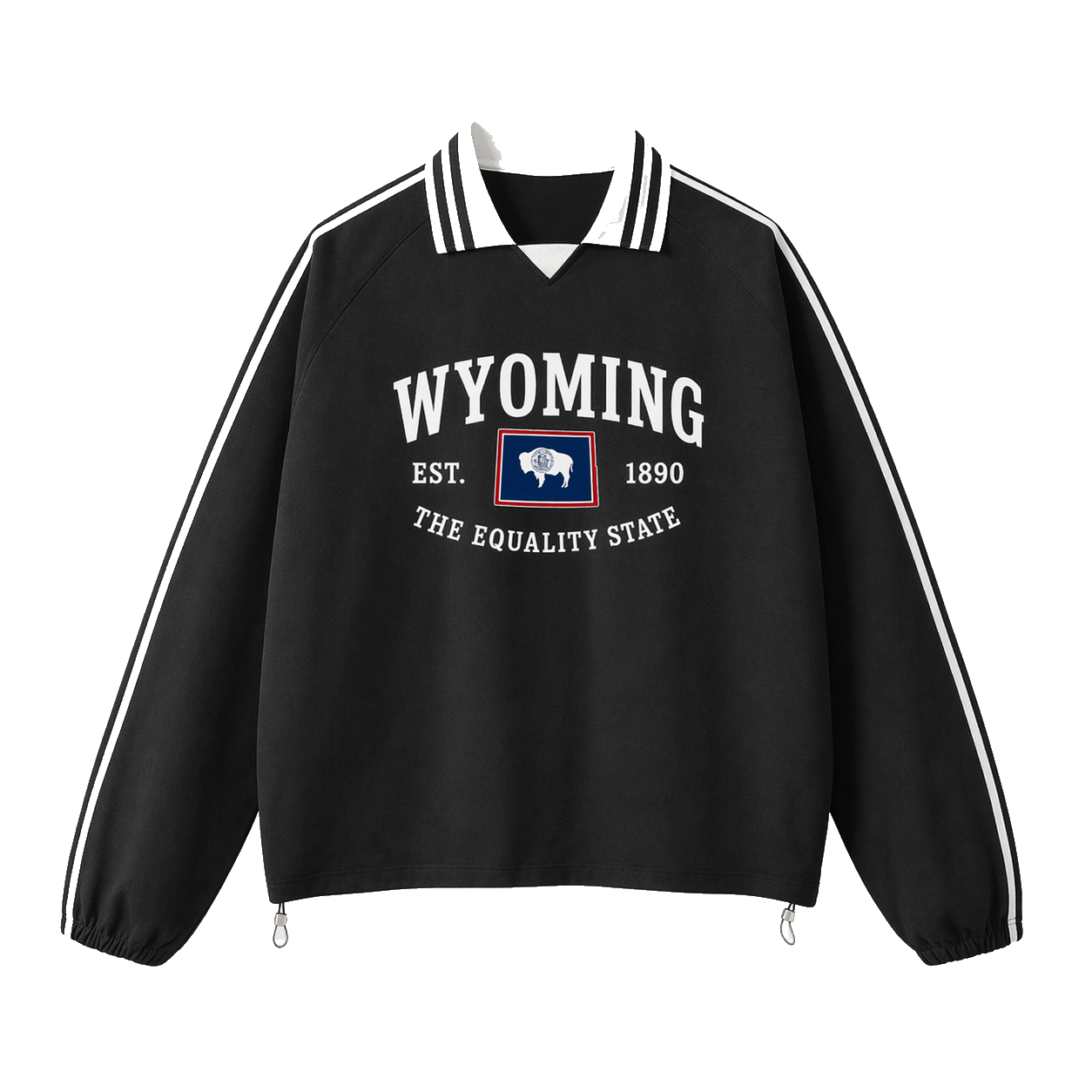 Collection 8 Wyoming Contrast Striped Lapel Collar Sweatshirt - Black front