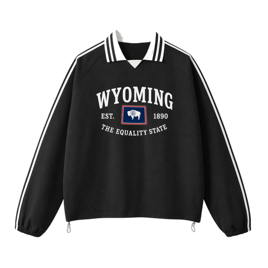Collection 8 Wyoming Contrast Striped Lapel Collar Sweatshirt - Black front