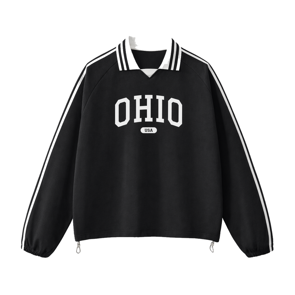 Collection 4 Ohio Contrast Striped Lapel Collar Sweatshirt - Black front