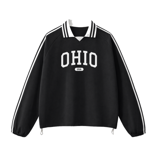 Collection 4 Ohio Contrast Striped Lapel Collar Sweatshirt - Black front