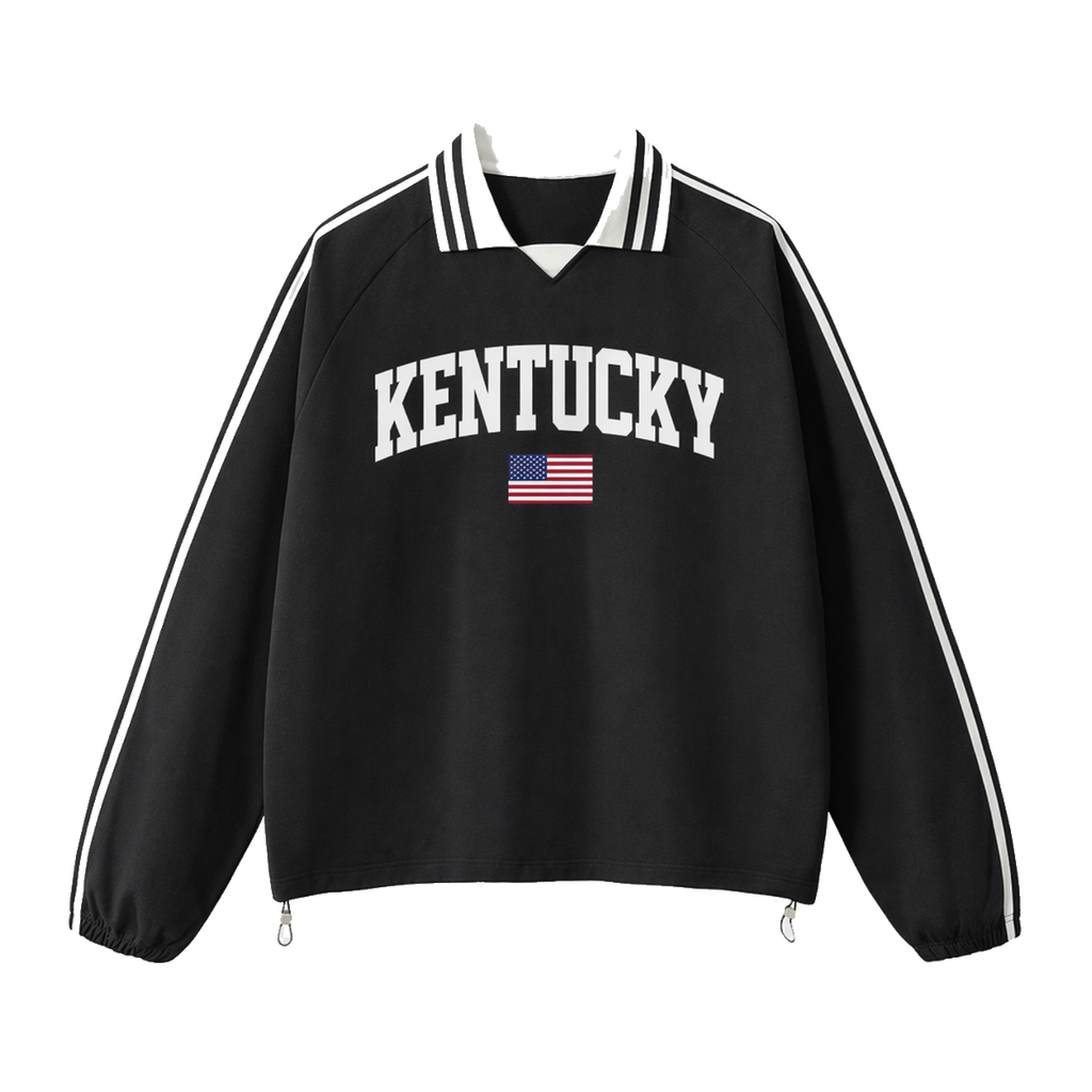 Collection 2 Kentucky Contrast Striped Lapel Collar Sweatshirt - Black front