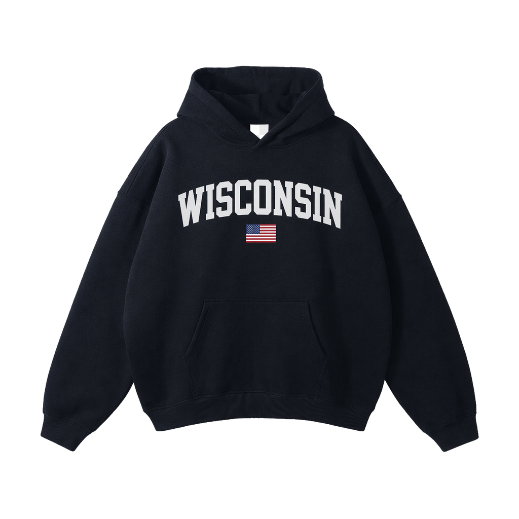 Collection 2 Wisconsin Oversize Fleeced Hoodie - Black front