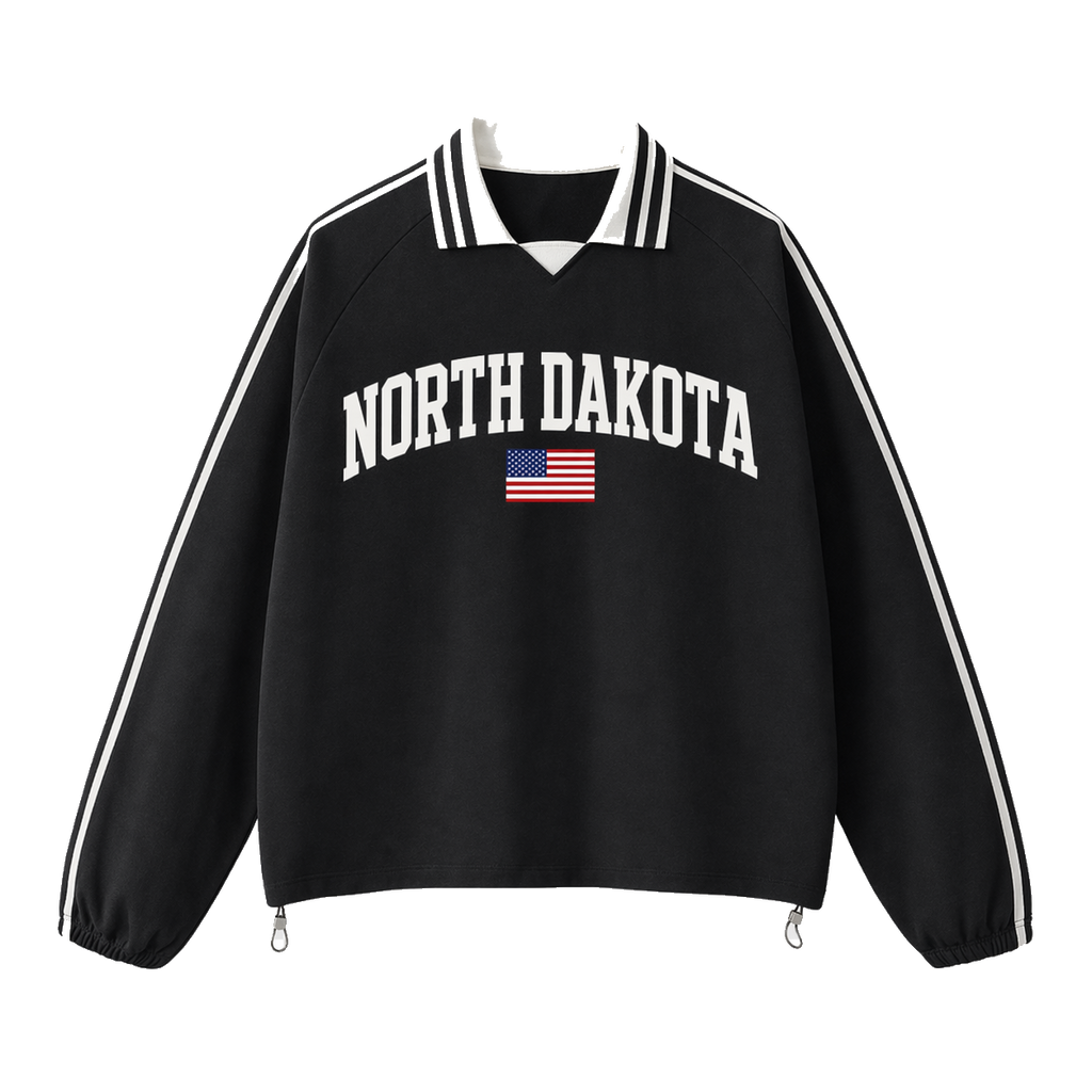 Collection 2 North Dakota Contrast Striped Lapel Collar Sweatshirt - Black front