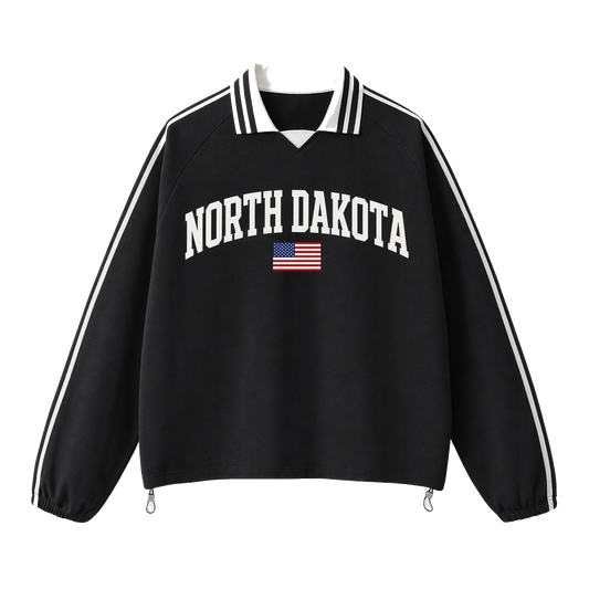 Collection 2 North Dakota Contrast Striped Lapel Collar Sweatshirt - Black front