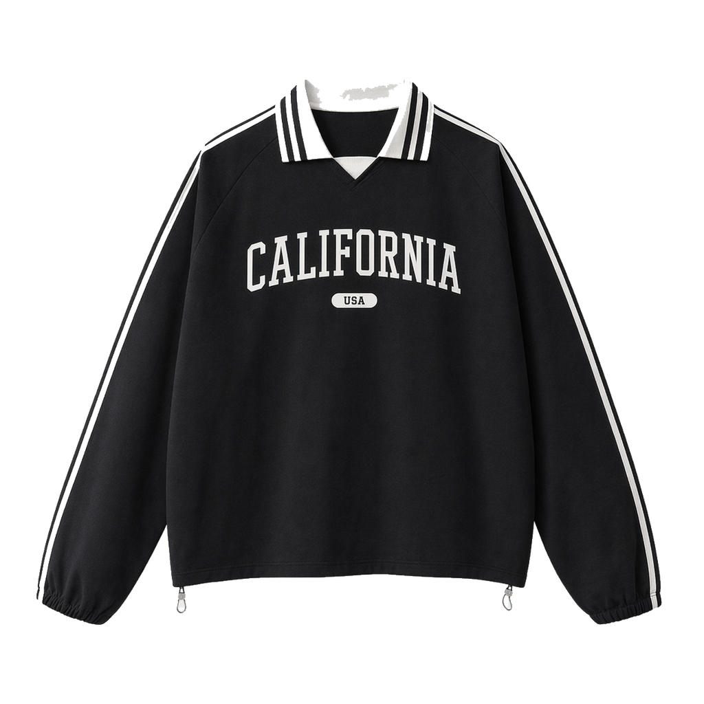 Collection 4 California Contrast Striped Lapel Collar Sweatshirt - Black front