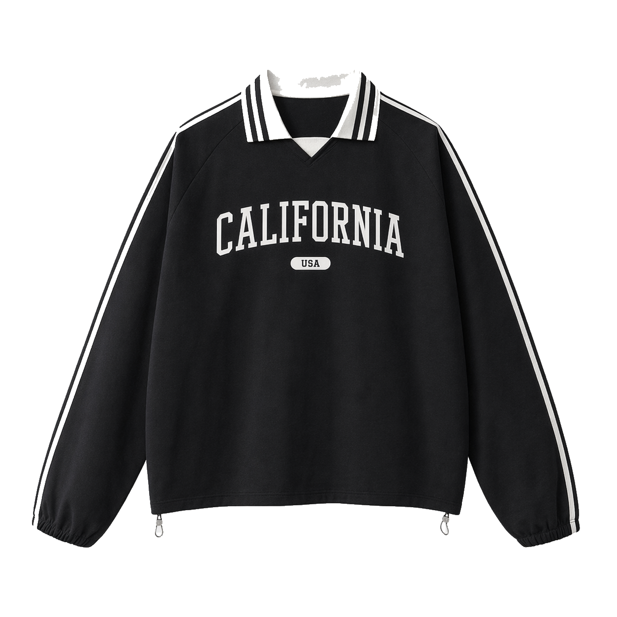 Collection 4 California Contrast Striped Lapel Collar Sweatshirt - Black front