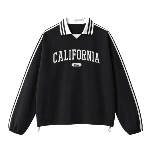 Collection 4 California Contrast Striped Lapel Collar Sweatshirt - Black front