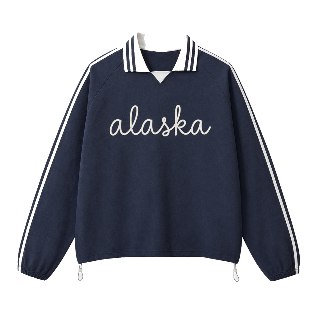 Collection 3 Alaska Contrast Striped Lapel Collar Sweatshirt - Royal Blue front