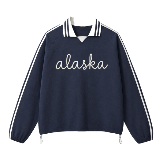 Collection 3 Alaska Contrast Striped Lapel Collar Sweatshirt - Royal Blue front