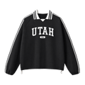 Collection 4 Utah Contrast Striped Lapel Collar Sweatshirt - Black front