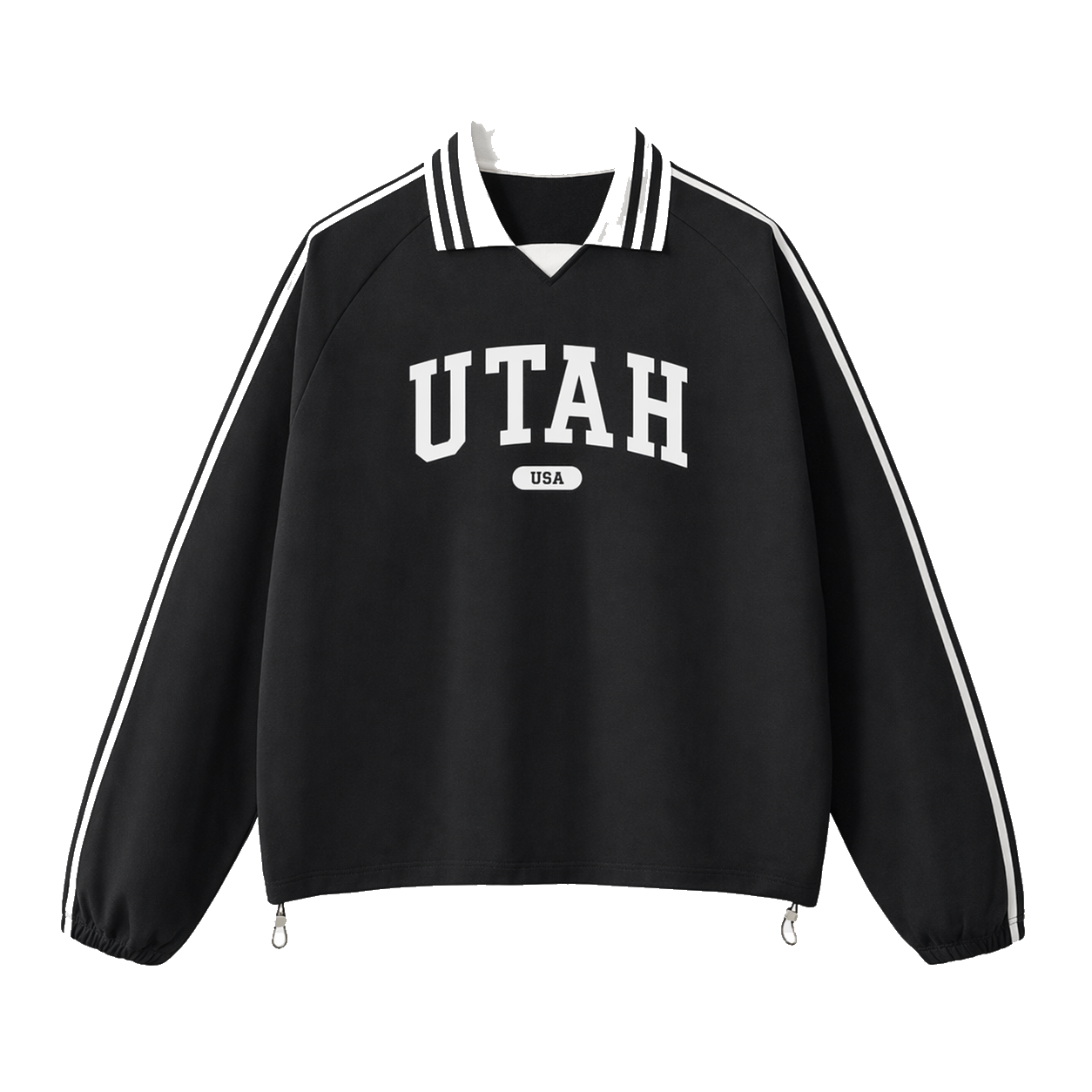 Collection 4 Utah Contrast Striped Lapel Collar Sweatshirt - Black front