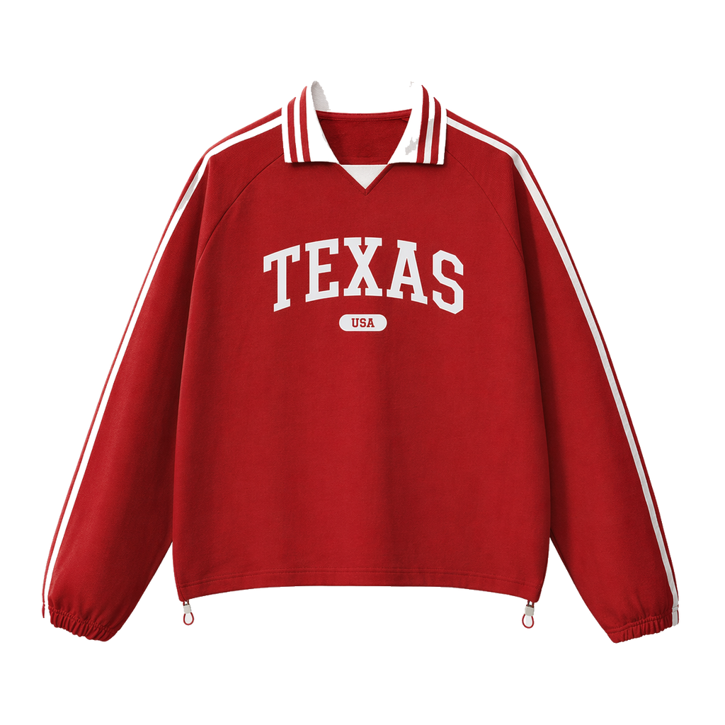 Collection 4 Texas Contrast Striped Lapel Collar Sweatshirt - Red front