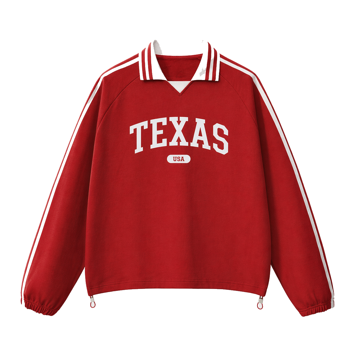 Collection 4 Texas Contrast Striped Lapel Collar Sweatshirt - Red front