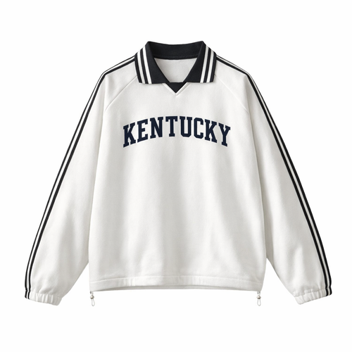 Collection 1 Kentucky Contrast Striped Lapel Collar Sweatshirt - White front