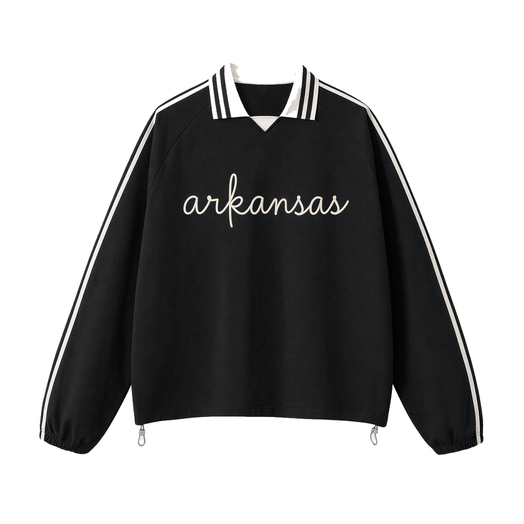 Collection 3 Arkansas Contrast Striped Lapel Collar Sweatshirt - Black front