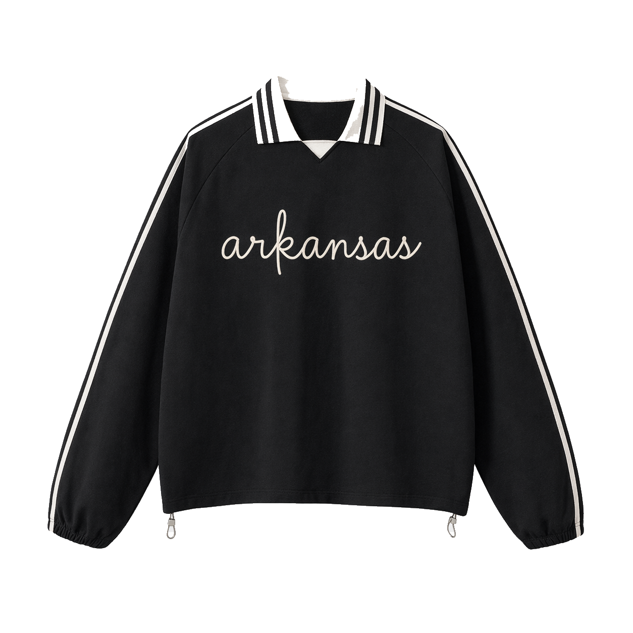 Collection 3 Arkansas Contrast Striped Lapel Collar Sweatshirt - Black front