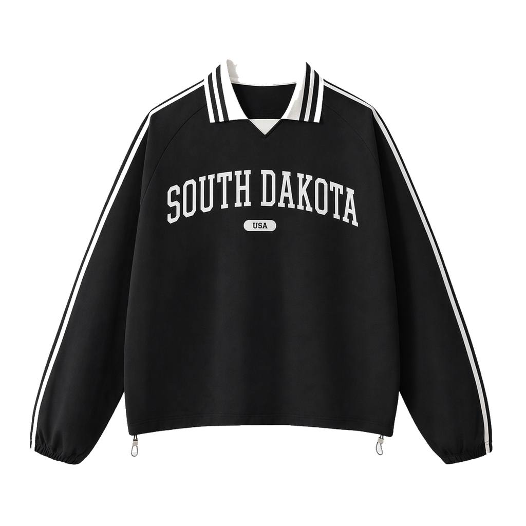 Collection 4 South Dakota Contrast Striped Lapel Collar Sweatshirt - Black front