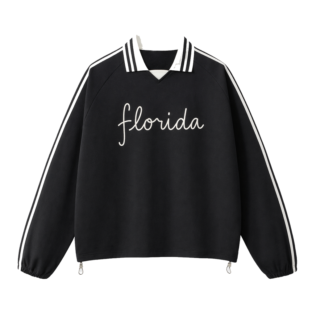 Collection 3 Florida Contrast Striped Lapel Collar Sweatshirt - Black front