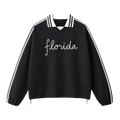 Collection 3 Florida Contrast Striped Lapel Collar Sweatshirt - Black front