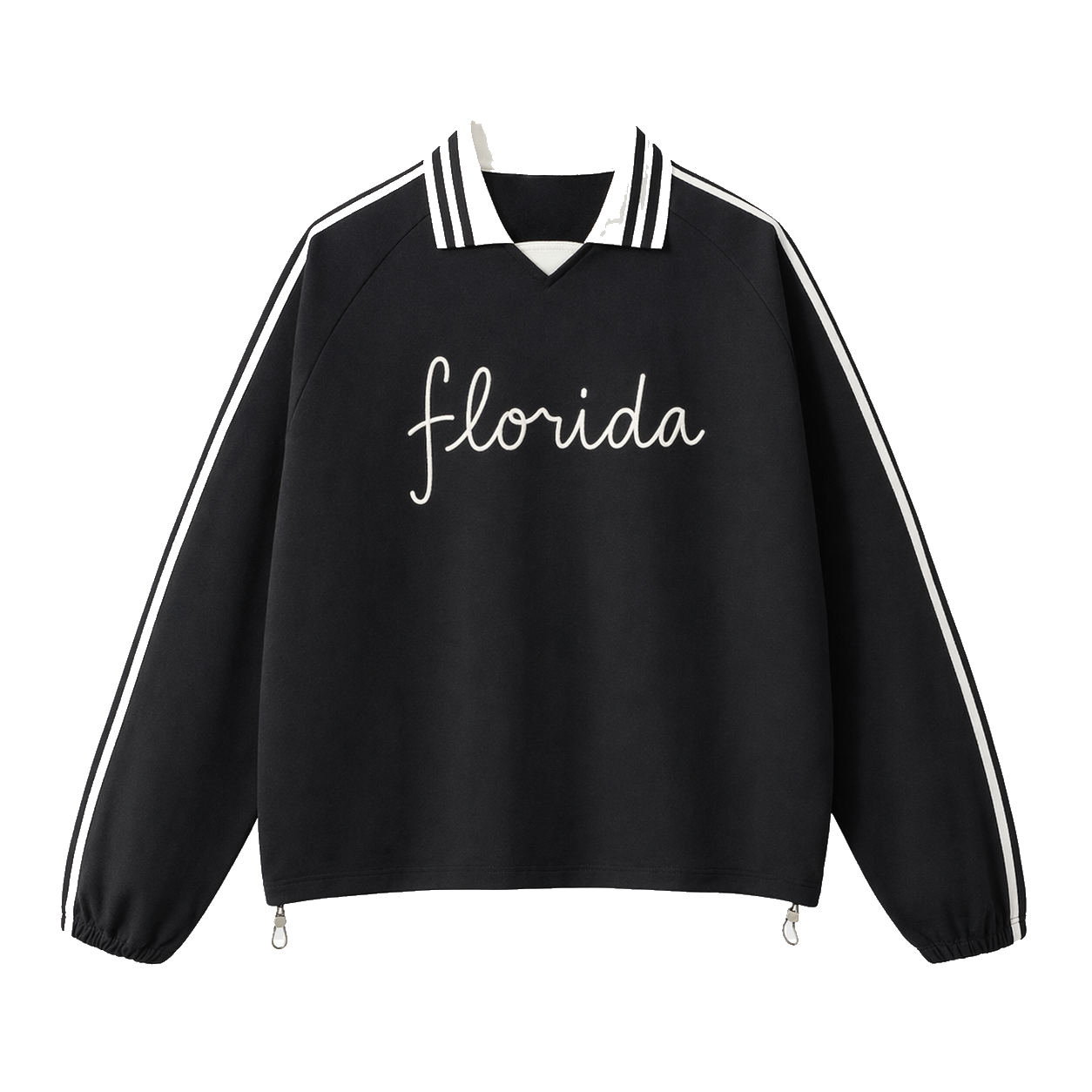 Collection 3 Florida Contrast Striped Lapel Collar Sweatshirt - Black front