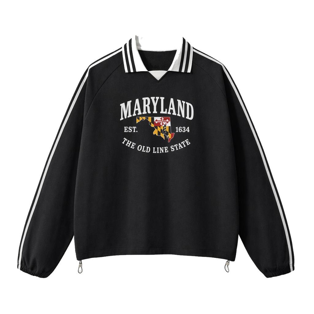 Collection 8 Maryland Contrast Striped Lapel Collar Sweatshirt - Black front