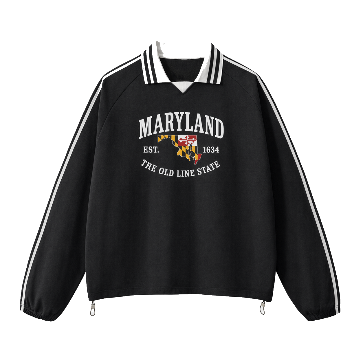 Collection 8 Maryland Contrast Striped Lapel Collar Sweatshirt - Black front