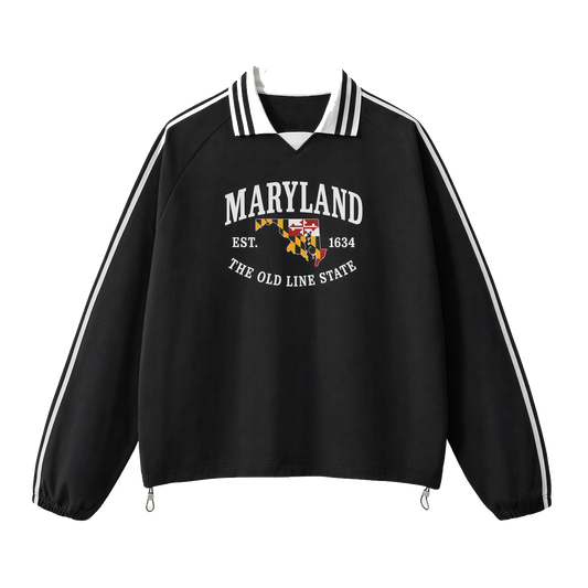 Collection 8 Maryland Contrast Striped Lapel Collar Sweatshirt - Black front