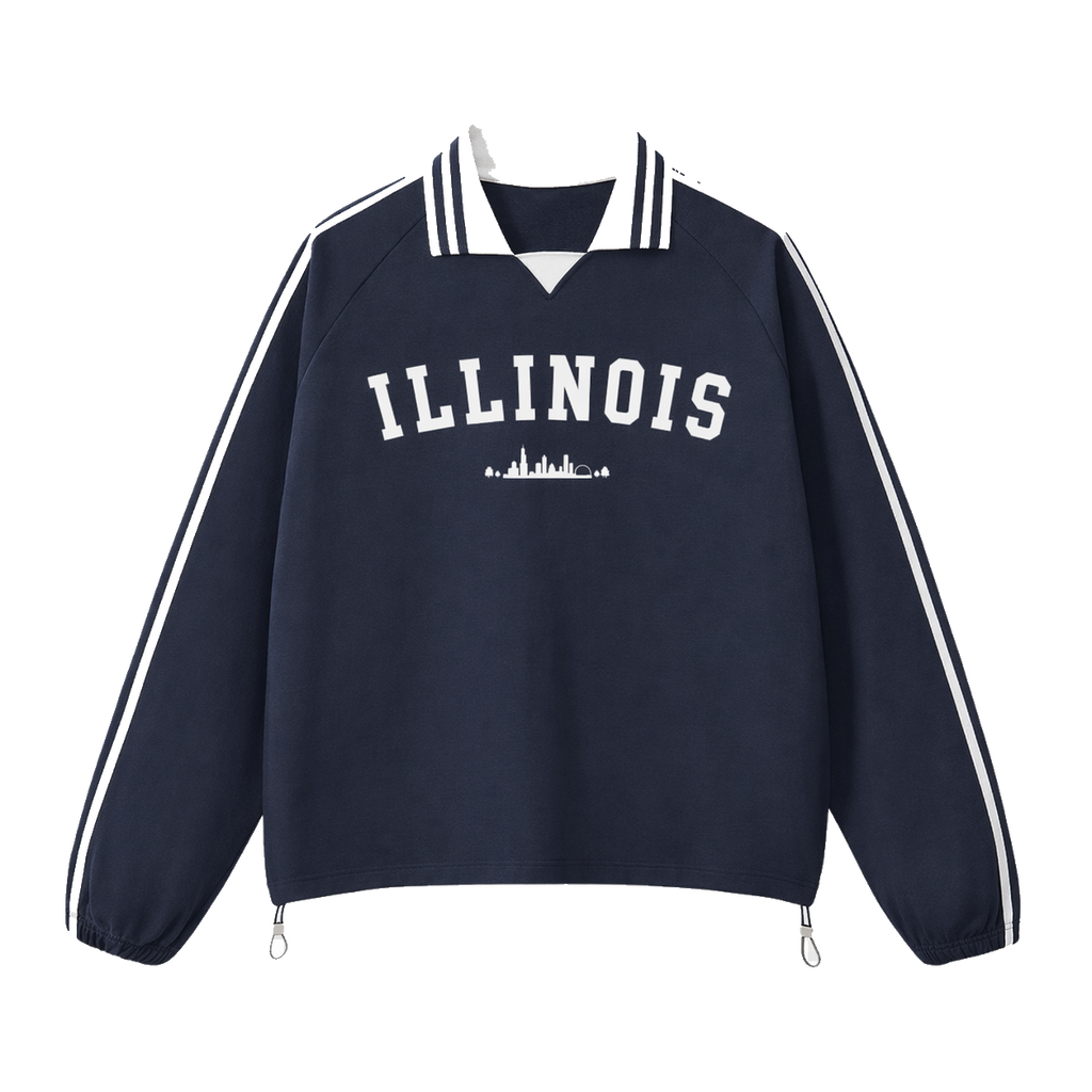 Collection 9 Illinois Contrast Striped Lapel Collar Sweatshirt - Royal Blue front