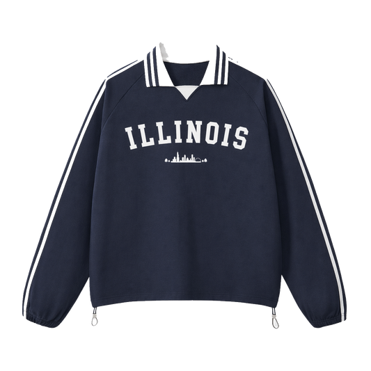 Collection 9 Illinois Contrast Striped Lapel Collar Sweatshirt - Royal Blue front
