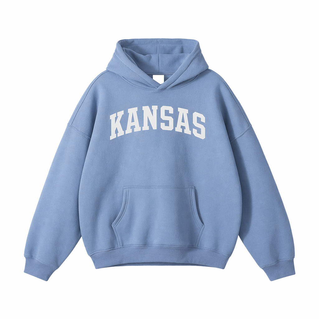 Collection 1 Kansas Oversize Fleeced Hoodie - Medium Blue front