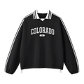 Collection 4 Colorado Contrast Striped Lapel Collar Sweatshirt - Black front