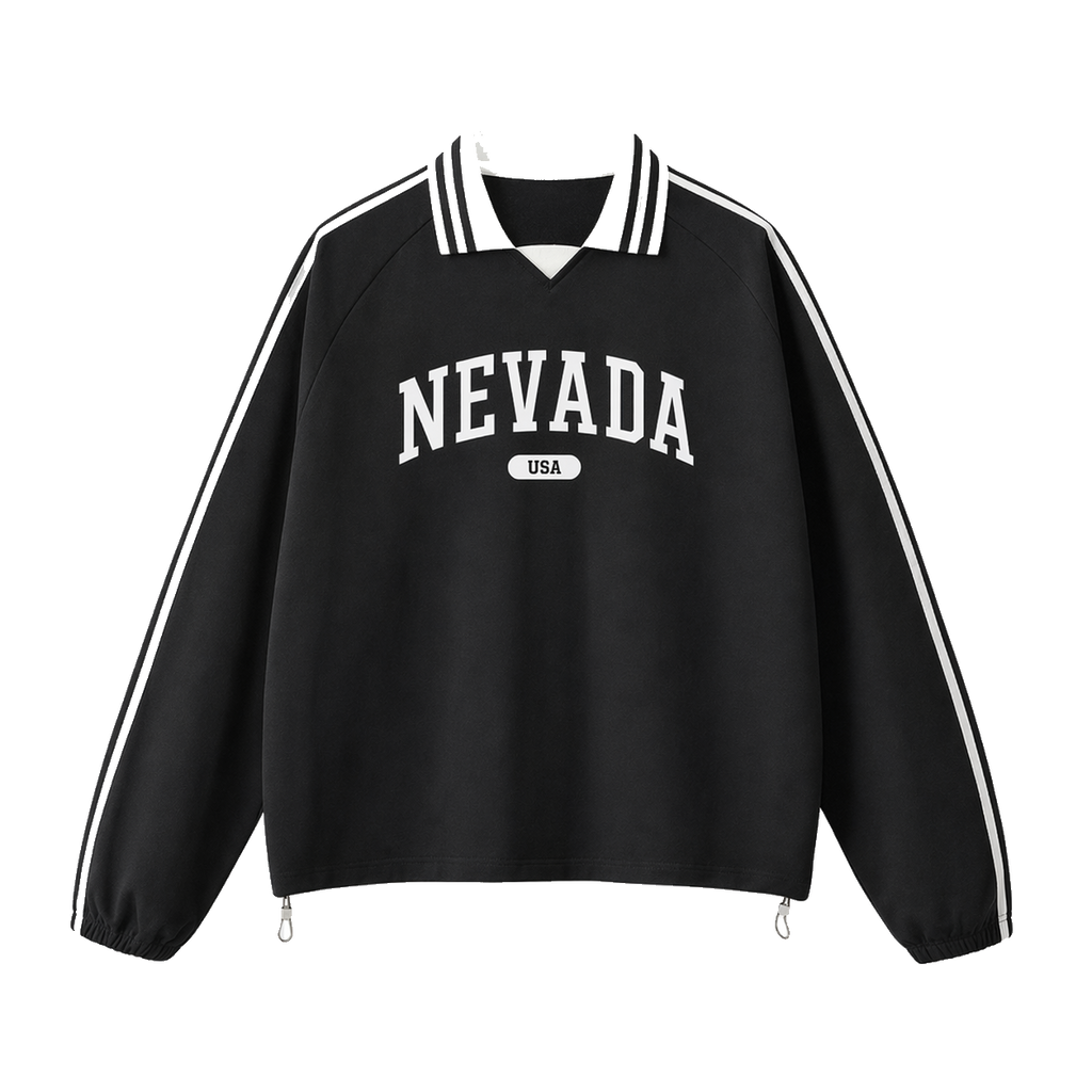 Collection 4 Nevada Contrast Striped Lapel Collar Sweatshirt - Black front