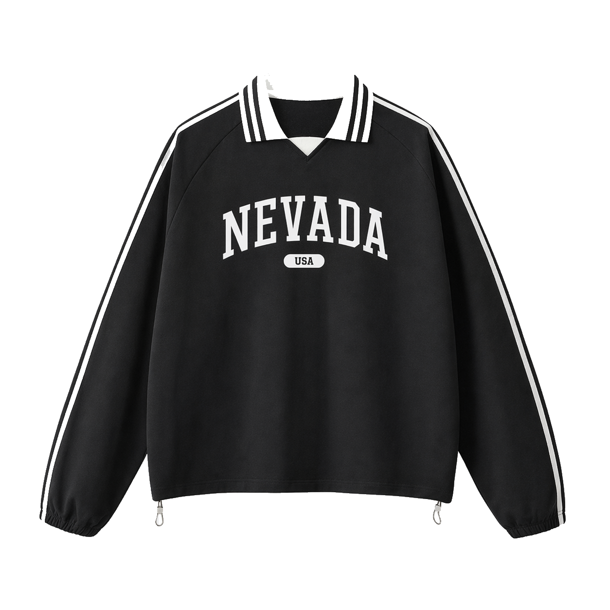 Collection 4 Nevada Contrast Striped Lapel Collar Sweatshirt - Black front