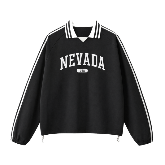 Collection 4 Nevada Contrast Striped Lapel Collar Sweatshirt - Black front