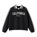 Collection 9 California Contrast Striped Lapel Collar Sweatshirt - Black front