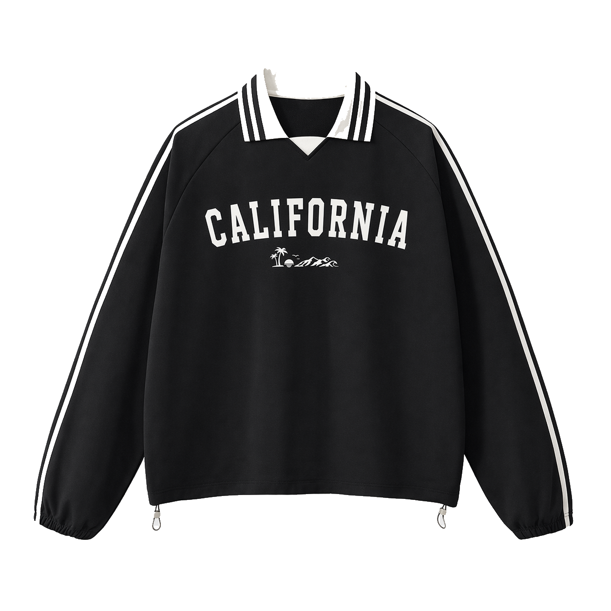 Collection 9 California Contrast Striped Lapel Collar Sweatshirt - Black front