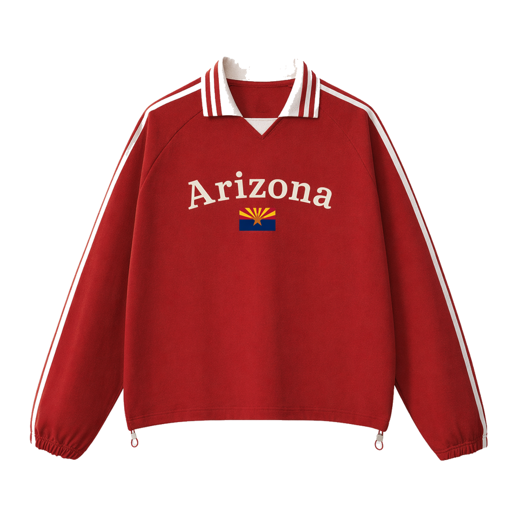 Collection 6 Arizona Contrast Striped Lapel Collar Sweatshirt - Red front