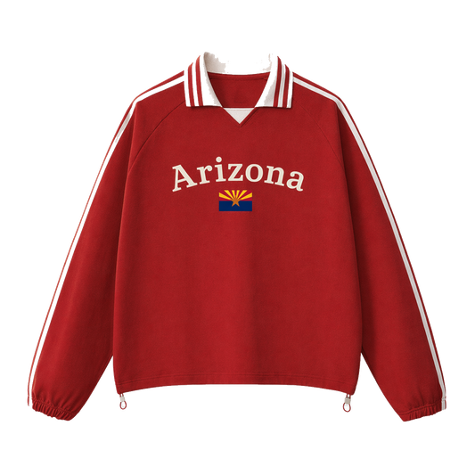 Collection 6 Arizona Contrast Striped Lapel Collar Sweatshirt - Red front