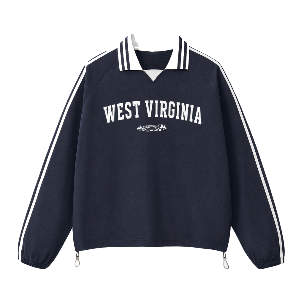 Collection 9 West Virginia Contrast Striped Lapel Collar Sweatshirt - Royal Blue front