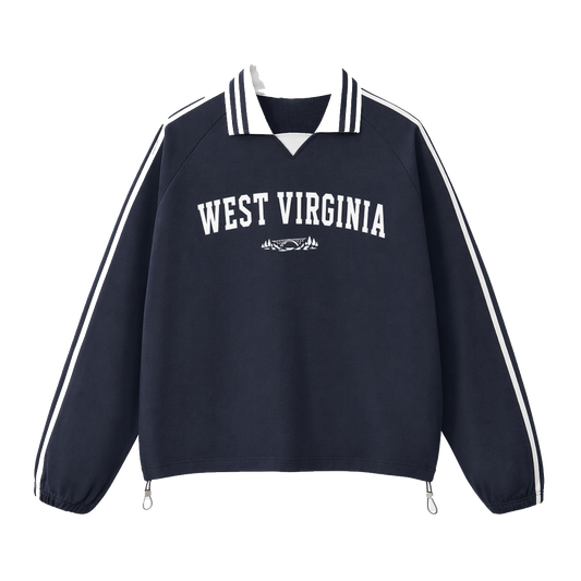 Collection 9 West Virginia Contrast Striped Lapel Collar Sweatshirt - Royal Blue front