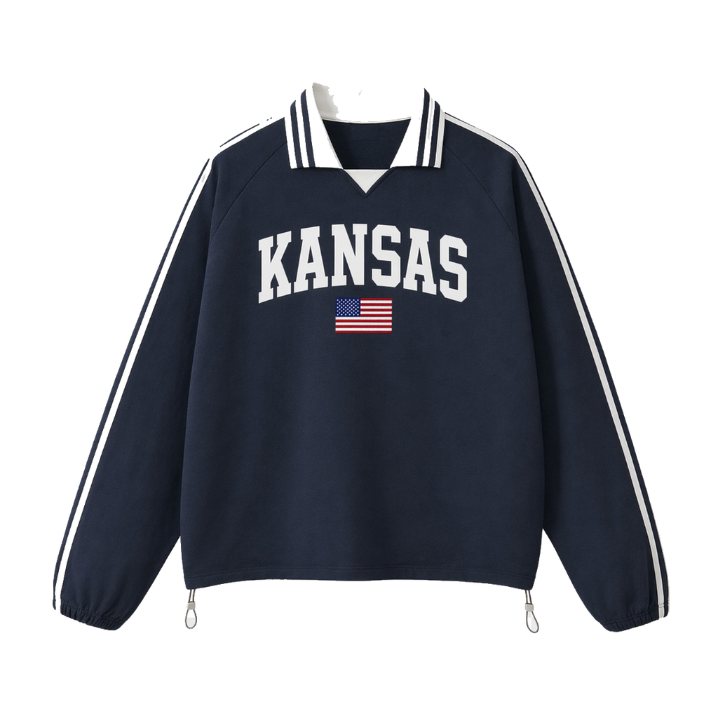 Collection 2 Kansas Contrast Striped Lapel Collar Sweatshirt - Royal Blue front