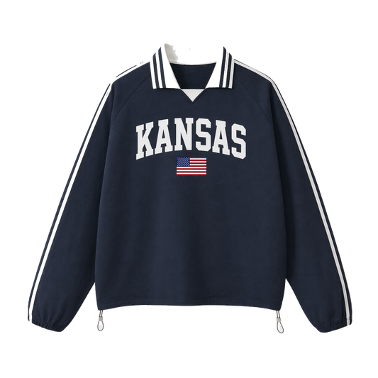 Collection 2 Kansas Contrast Striped Lapel Collar Sweatshirt - Royal Blue front