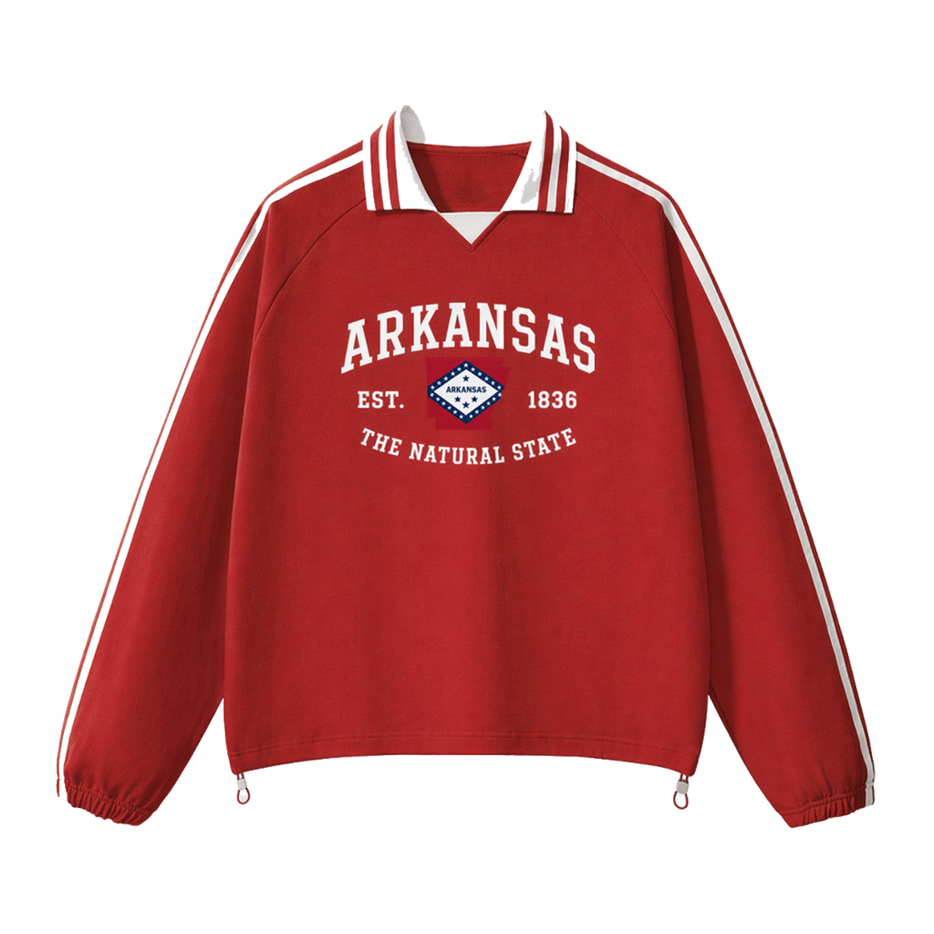 Collection 8 Arkansas Contrast Striped Lapel Collar Sweatshirt - Red front