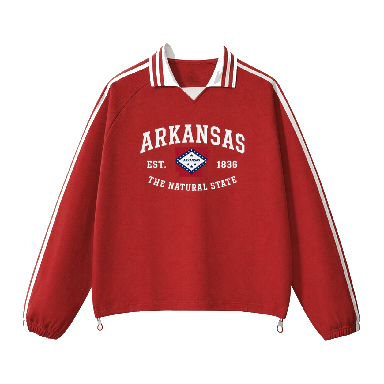 Collection 8 Arkansas Contrast Striped Lapel Collar Sweatshirt - Red front