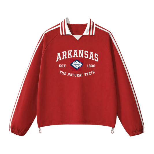 Collection 8 Arkansas Contrast Striped Lapel Collar Sweatshirt - Red front