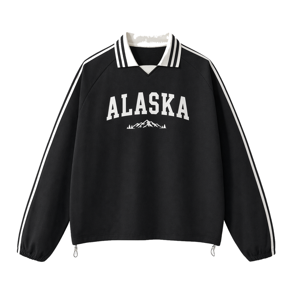 Collection 9 Alaska Contrast Striped Lapel Collar Sweatshirt - Black front