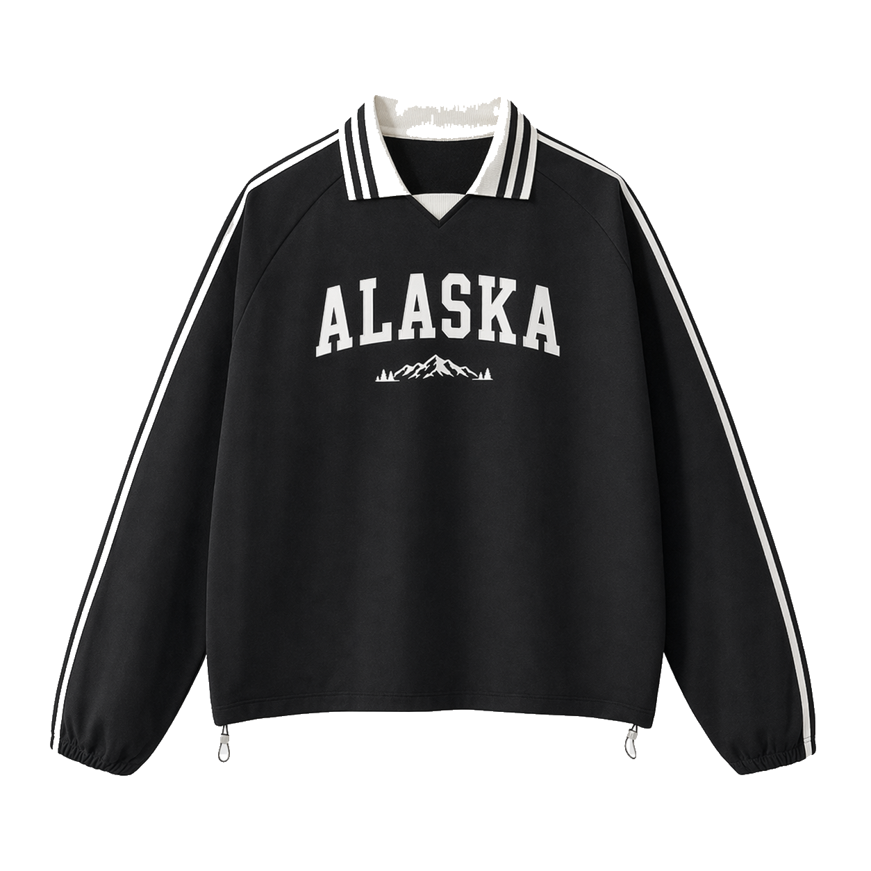 Collection 9 Alaska Contrast Striped Lapel Collar Sweatshirt - Black front