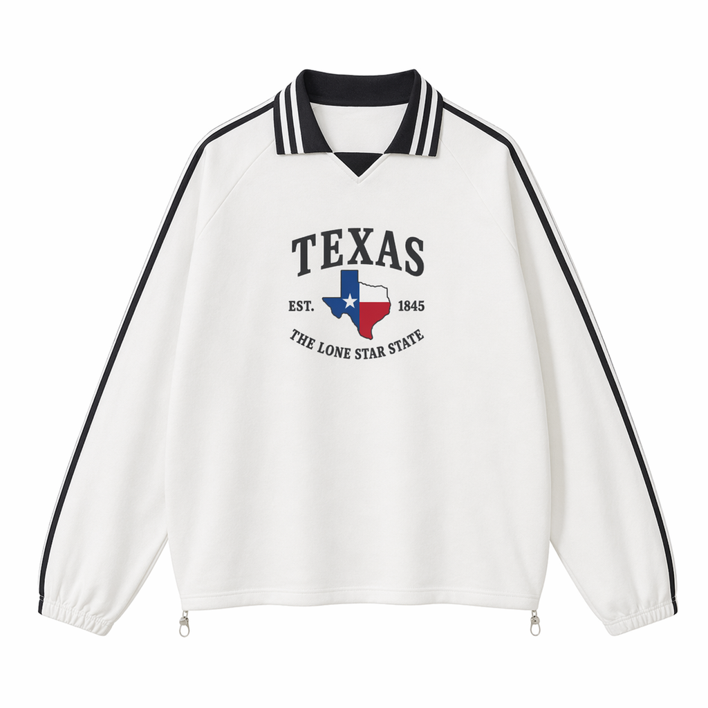 Collection 8 Texas Contrast Striped Lapel Collar Sweatshirt - White front